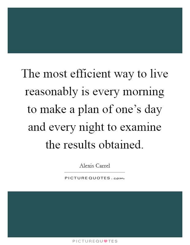 The most efficient way to live reasonably is every morning to make a plan of one's day and every night to examine the results obtained. Picture Quote #1