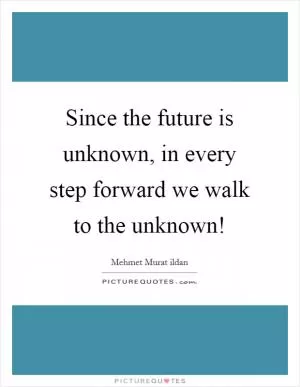Since the future is unknown, in every step forward we walk to the unknown! Picture Quote #1