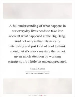 A full understanding of what happens in our everyday lives needs to take into account what happened at the Big Bang. And not only is that intrinsically interesting and just kind of cool to think about, but it’s also a mystery that is not given much attention by working scientists; it’s a little bit underappreciated Picture Quote #1
