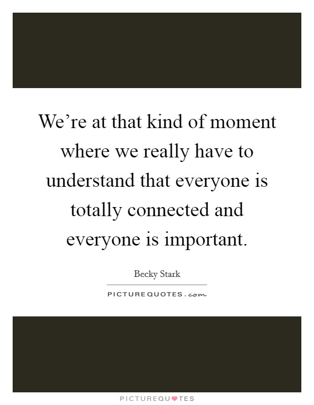 We're at that kind of moment where we really have to understand that everyone is totally connected and everyone is important. Picture Quote #1