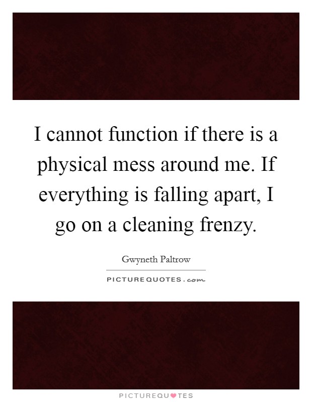 I cannot function if there is a physical mess around me. If everything is falling apart, I go on a cleaning frenzy. Picture Quote #1