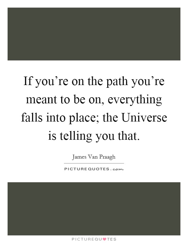 If you're on the path you're meant to be on, everything falls into place; the Universe is telling you that. Picture Quote #1