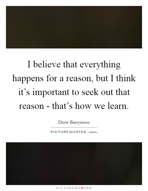 I believe that everything happens for a reason, but I think it's important to seek out that reason - that's how we learn. Picture Quote #1