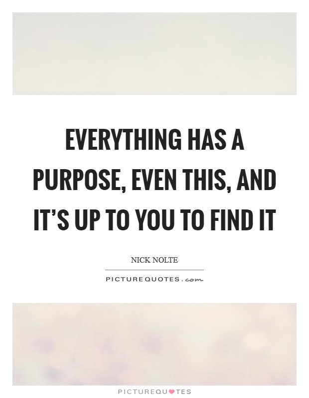 Everything has a purpose, even this, and it's up to you to find it Picture Quote #1