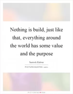 Nothing is build, just like that, everything around the world has some value and the purpose Picture Quote #1
