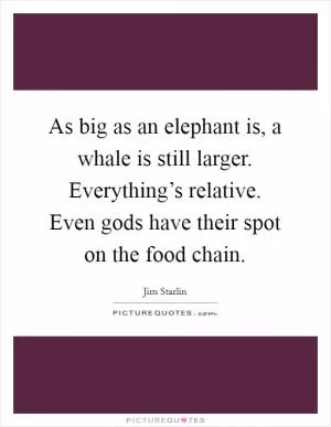 As big as an elephant is, a whale is still larger. Everything’s relative. Even gods have their spot on the food chain Picture Quote #1