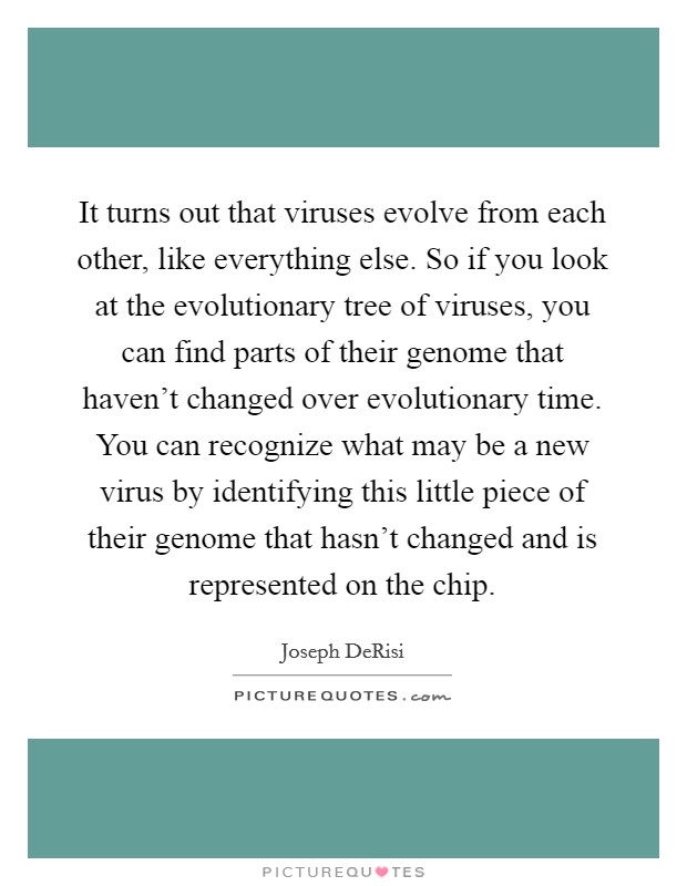 It turns out that viruses evolve from each other, like everything else. So if you look at the evolutionary tree of viruses, you can find parts of their genome that haven't changed over evolutionary time. You can recognize what may be a new virus by identifying this little piece of their genome that hasn't changed and is represented on the chip. Picture Quote #1
