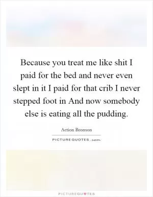 Because you treat me like shit I paid for the bed and never even slept in it I paid for that crib I never stepped foot in And now somebody else is eating all the pudding Picture Quote #1