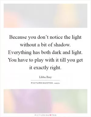 Because you don’t notice the light without a bit of shadow. Everything has both dark and light. You have to play with it till you get it exactly right Picture Quote #1