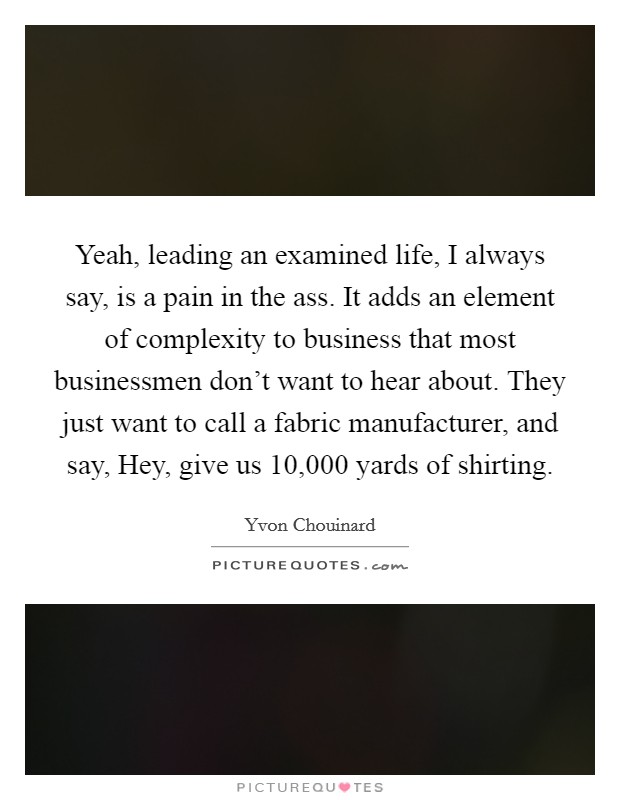 Yeah, leading an examined life, I always say, is a pain in the ass. It adds an element of complexity to business that most businessmen don't want to hear about. They just want to call a fabric manufacturer, and say, Hey, give us 10,000 yards of shirting. Picture Quote #1