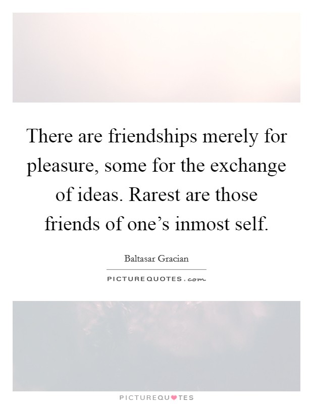 There are friendships merely for pleasure, some for the exchange of ideas. Rarest are those friends of one's inmost self. Picture Quote #1