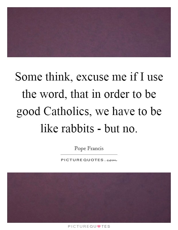 Some think, excuse me if I use the word, that in order to be good Catholics, we have to be like rabbits - but no. Picture Quote #1