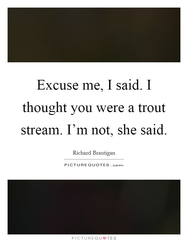 Excuse me, I said. I thought you were a trout stream. I'm not, she said. Picture Quote #1