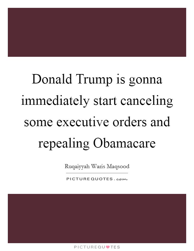 Donald Trump is gonna immediately start canceling some executive orders and repealing Obamacare Picture Quote #1