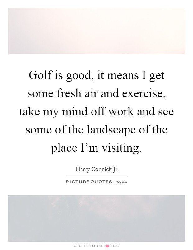 Golf is good, it means I get some fresh air and exercise, take my mind off work and see some of the landscape of the place I'm visiting. Picture Quote #1