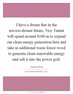 I have a dream that in the not-too-distant future, Visy Tumut will spend around $100 m to expand our clean energy generation here and take in additional waste forest wood to generate clean renewable energy and sell it into the power grid Picture Quote #1
