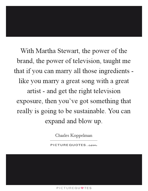 With Martha Stewart, the power of the brand, the power of television, taught me that if you can marry all those ingredients - like you marry a great song with a great artist - and get the right television exposure, then you've got something that really is going to be sustainable. You can expand and blow up. Picture Quote #1