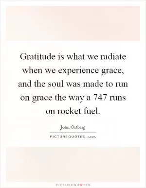 Gratitude is what we radiate when we experience grace, and the soul was made to run on grace the way a 747 runs on rocket fuel Picture Quote #1