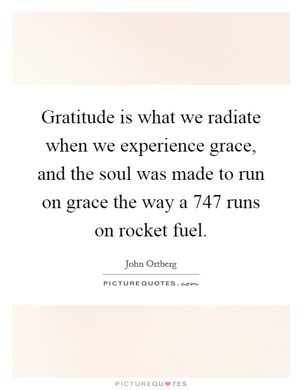 Gratitude is what we radiate when we experience grace, and the soul was made to run on grace the way a 747 runs on rocket fuel. Picture Quote #1