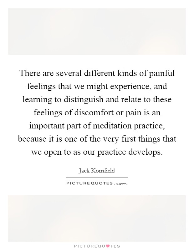 There are several different kinds of painful feelings that we might experience, and learning to distinguish and relate to these feelings of discomfort or pain is an important part of meditation practice, because it is one of the very first things that we open to as our practice develops. Picture Quote #1
