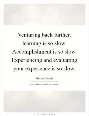 Venturing back further, learning is so slow. Accomplishment is so slow. Experiencing and evaluating your experience is so slow Picture Quote #1
