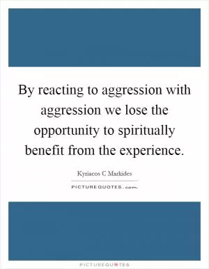 By reacting to aggression with aggression we lose the opportunity to spiritually benefit from the experience Picture Quote #1
