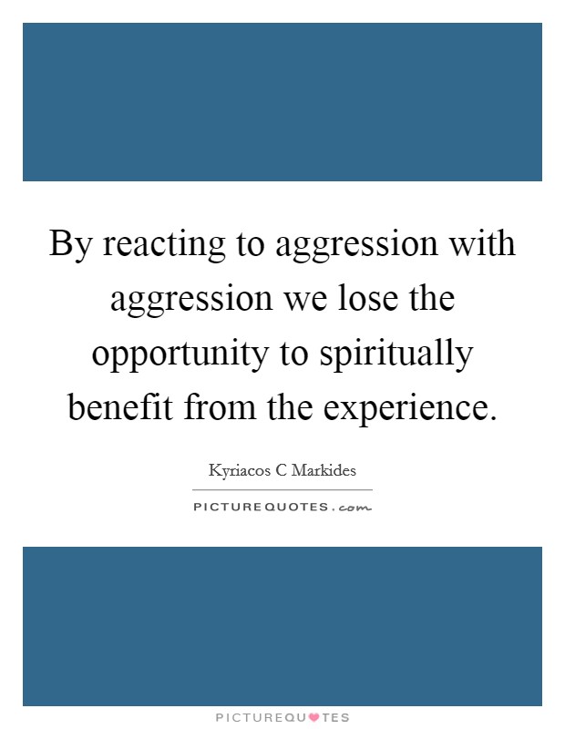 By reacting to aggression with aggression we lose the opportunity to spiritually benefit from the experience. Picture Quote #1