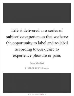 Life is delivered as a series of subjective experiences that we have the opportunity to label and re-label according to our desire to experience pleasure or pain Picture Quote #1