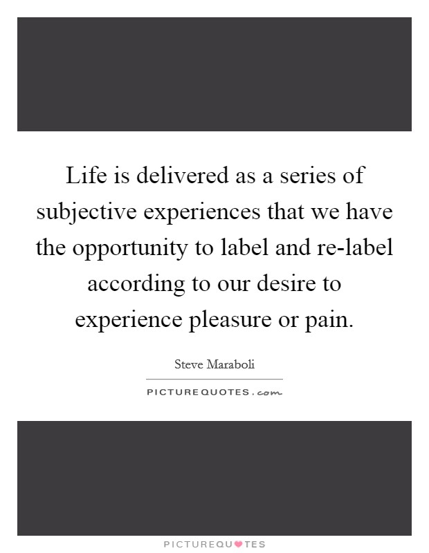 Life is delivered as a series of subjective experiences that we have the opportunity to label and re-label according to our desire to experience pleasure or pain. Picture Quote #1