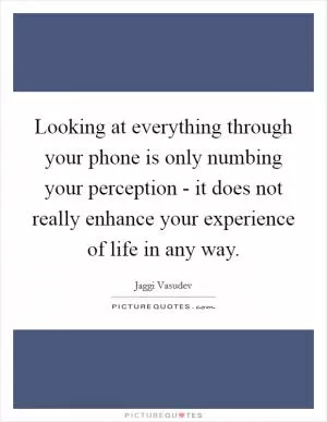 Looking at everything through your phone is only numbing your perception - it does not really enhance your experience of life in any way Picture Quote #1