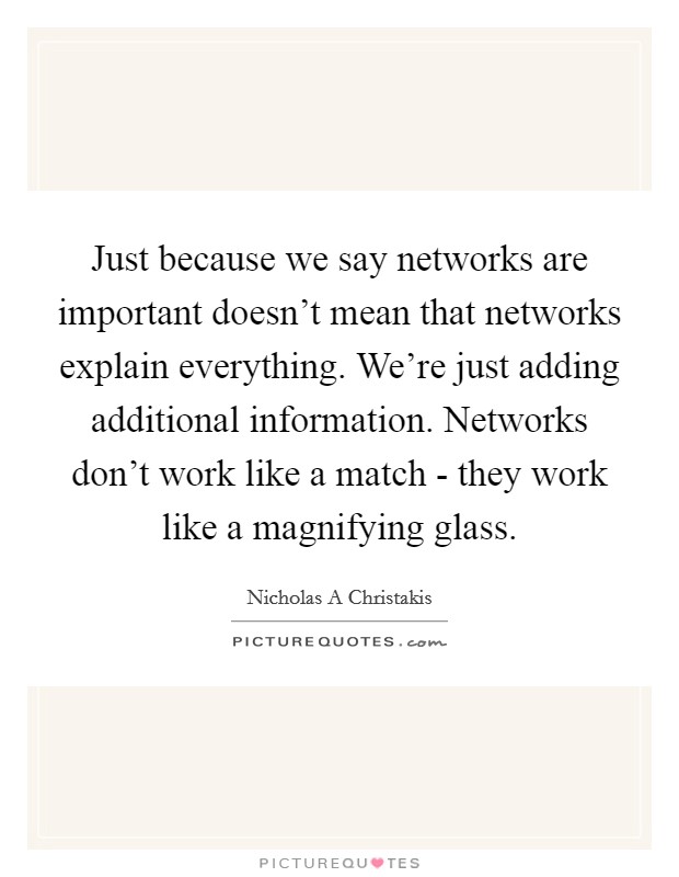 Just because we say networks are important doesn't mean that networks explain everything. We're just adding additional information. Networks don't work like a match - they work like a magnifying glass. Picture Quote #1