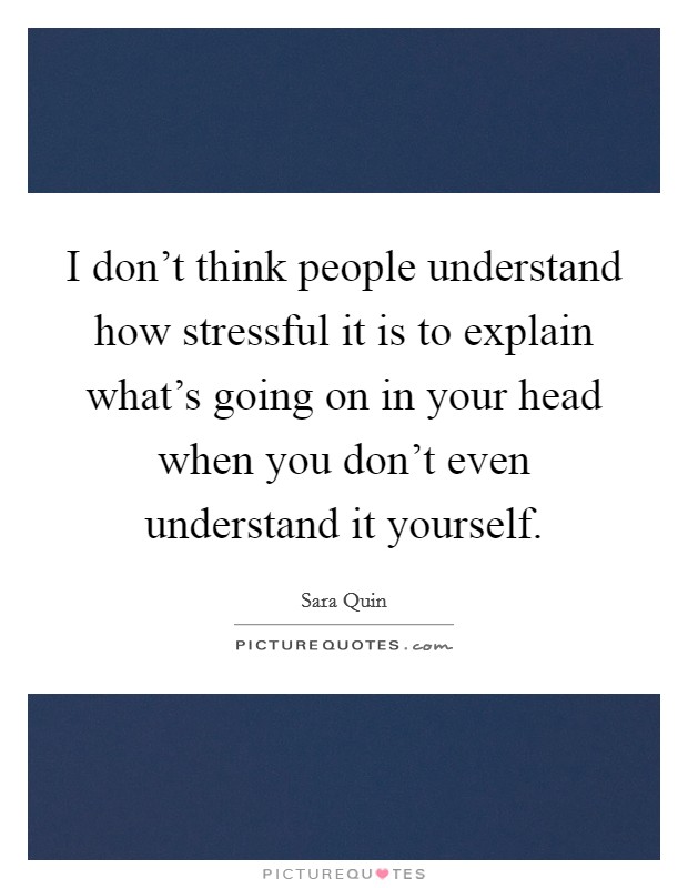 I don't think people understand how stressful it is to explain what's going on in your head when you don't even understand it yourself. Picture Quote #1