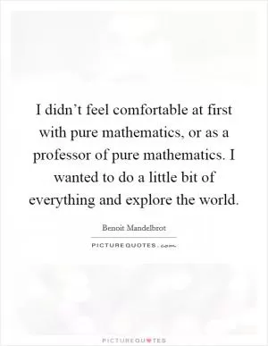 I didn’t feel comfortable at first with pure mathematics, or as a professor of pure mathematics. I wanted to do a little bit of everything and explore the world Picture Quote #1