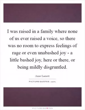 I was raised in a family where none of us ever raised a voice, so there was no room to express feelings of rage or even unabashed joy - a little bashed joy, here or there, or being mildly disgruntled Picture Quote #1