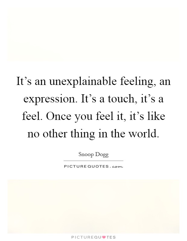 It's an unexplainable feeling, an expression. It's a touch, it's a feel. Once you feel it, it's like no other thing in the world. Picture Quote #1