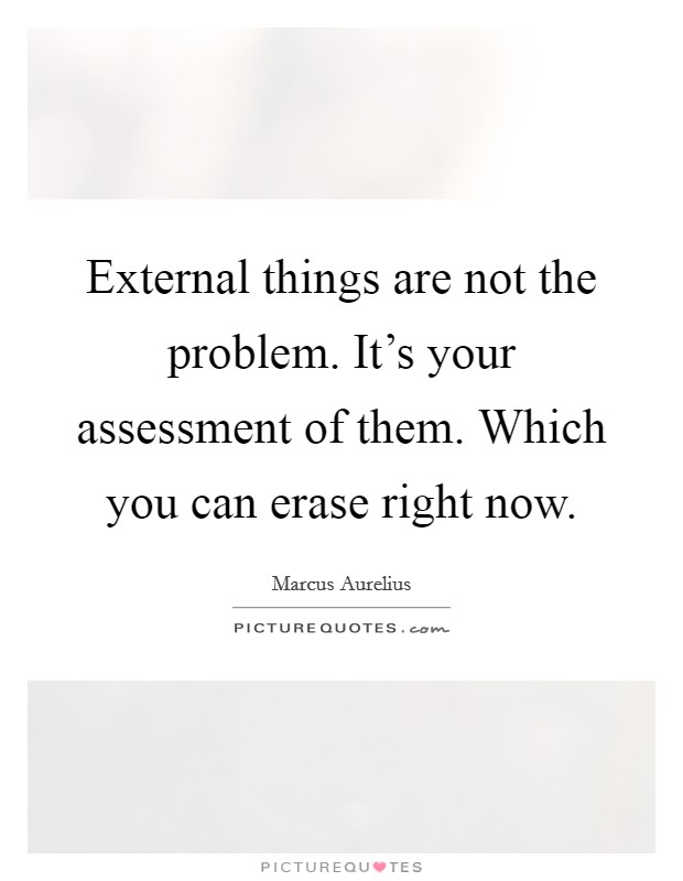External things are not the problem. It's your assessment of them. Which you can erase right now. Picture Quote #1