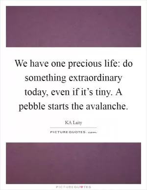 We have one precious life: do something extraordinary today, even if it’s tiny. A pebble starts the avalanche Picture Quote #1