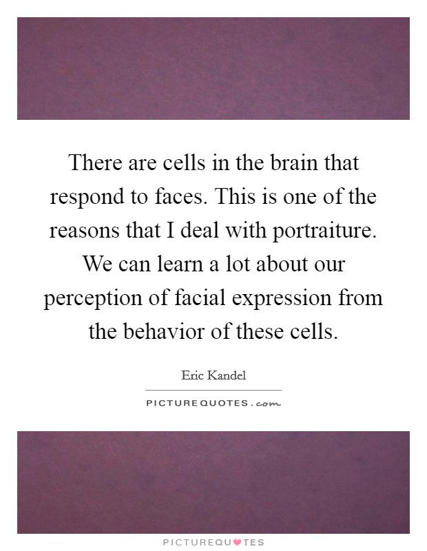 There are cells in the brain that respond to faces. This is one of the reasons that I deal with portraiture. We can learn a lot about our perception of facial expression from the behavior of these cells. Picture Quote #1
