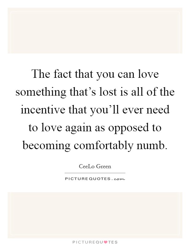 The fact that you can love something that's lost is all of the incentive that you'll ever need to love again as opposed to becoming comfortably numb. Picture Quote #1