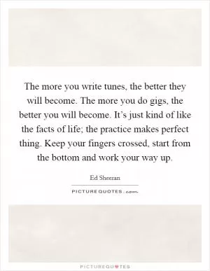 The more you write tunes, the better they will become. The more you do gigs, the better you will become. It’s just kind of like the facts of life; the practice makes perfect thing. Keep your fingers crossed, start from the bottom and work your way up Picture Quote #1