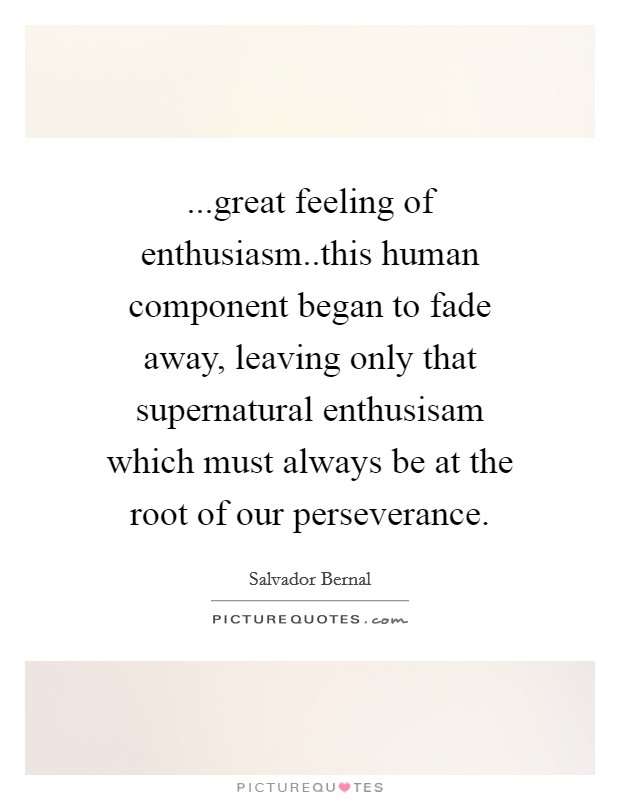 ...great feeling of enthusiasm..this human component began to fade away, leaving only that supernatural enthusisam which must always be at the root of our perseverance. Picture Quote #1