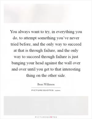 You always want to try, in everything you do, to attempt something you’ve never tried before, and the only way to succeed at that is through failure, and the only way to succeed through failure is just banging your head against the wall over and over until you get to that interesting thing on the other side Picture Quote #1