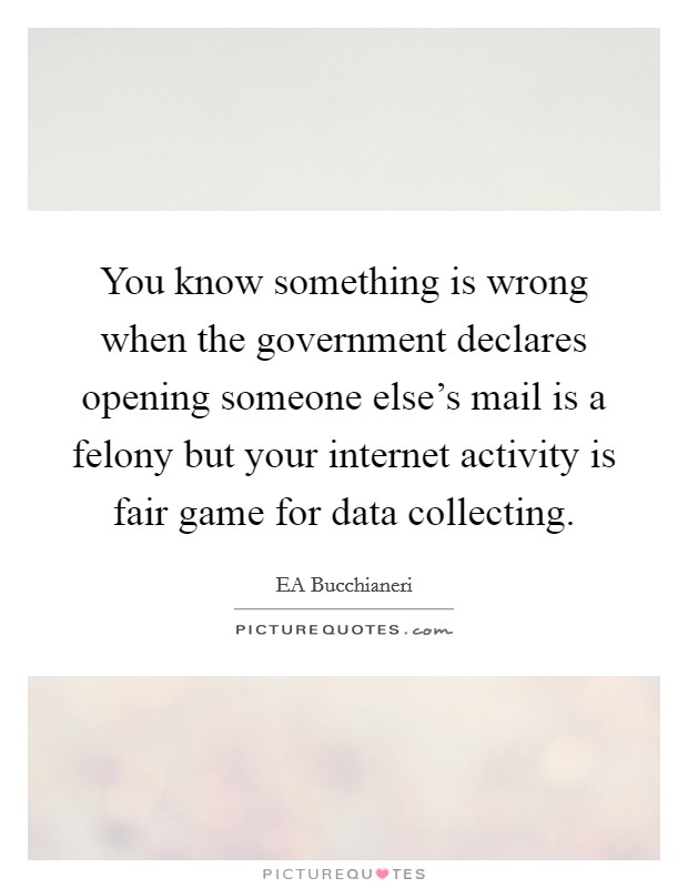 You know something is wrong when the government declares opening someone else's mail is a felony but your internet activity is fair game for data collecting. Picture Quote #1