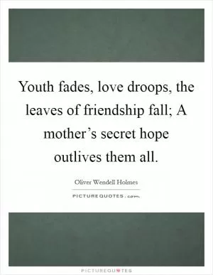 Youth fades, love droops, the leaves of friendship fall; A mother’s secret hope outlives them all Picture Quote #1