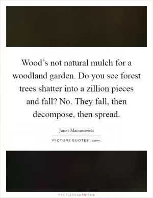 Wood’s not natural mulch for a woodland garden. Do you see forest trees shatter into a zillion pieces and fall? No. They fall, then decompose, then spread Picture Quote #1
