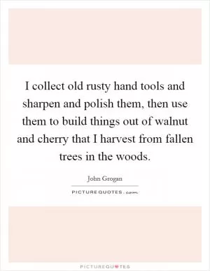 I collect old rusty hand tools and sharpen and polish them, then use them to build things out of walnut and cherry that I harvest from fallen trees in the woods Picture Quote #1