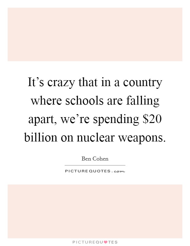 It's crazy that in a country where schools are falling apart, we're spending $20 billion on nuclear weapons. Picture Quote #1