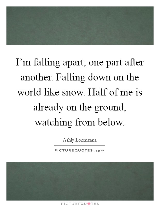 I'm falling apart, one part after another. Falling down on the world like snow. Half of me is already on the ground, watching from below. Picture Quote #1