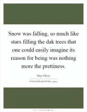 Snow was falling, so much like stars filling the dak trees that one could easily imagine its reason for being was nothing more the prettiness Picture Quote #1