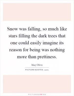 Snow was falling, so much like stars filling the dark trees that one could easily imagine its reason for being was nothing more than prettiness Picture Quote #1